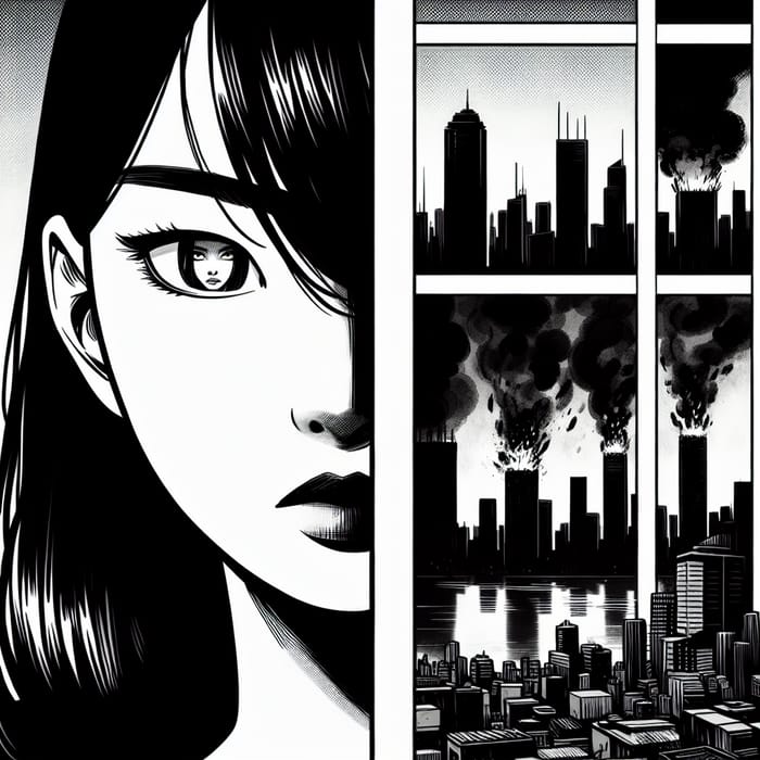 Dark-Haired Asian Woman Destroys World in Comic Strip Art | Comic Book Cover