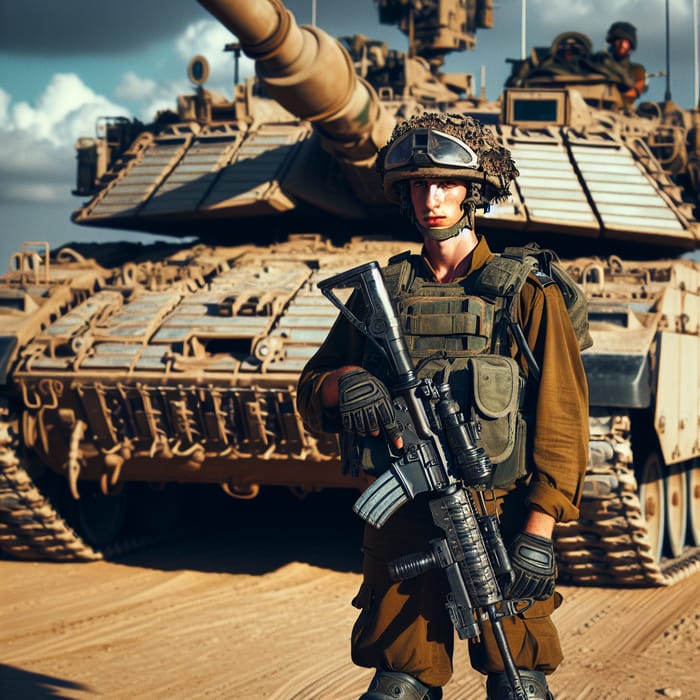 Israeli Soldier and Merkava 4 Tank in the Desert