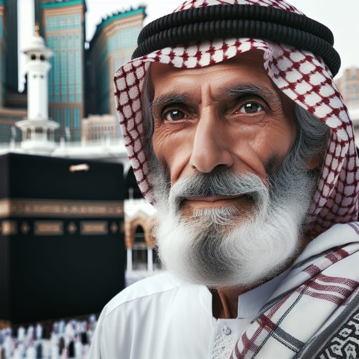 Elderly Middle-Eastern Man in Traditional Arabic Attire from Mecca
