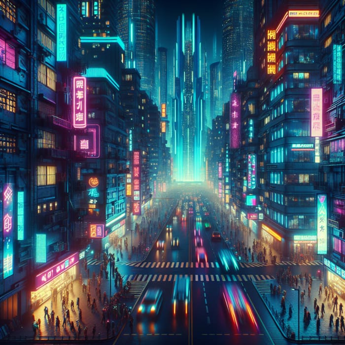 Cyberpunk Cityscape: Vibrant Neon Lights at Night