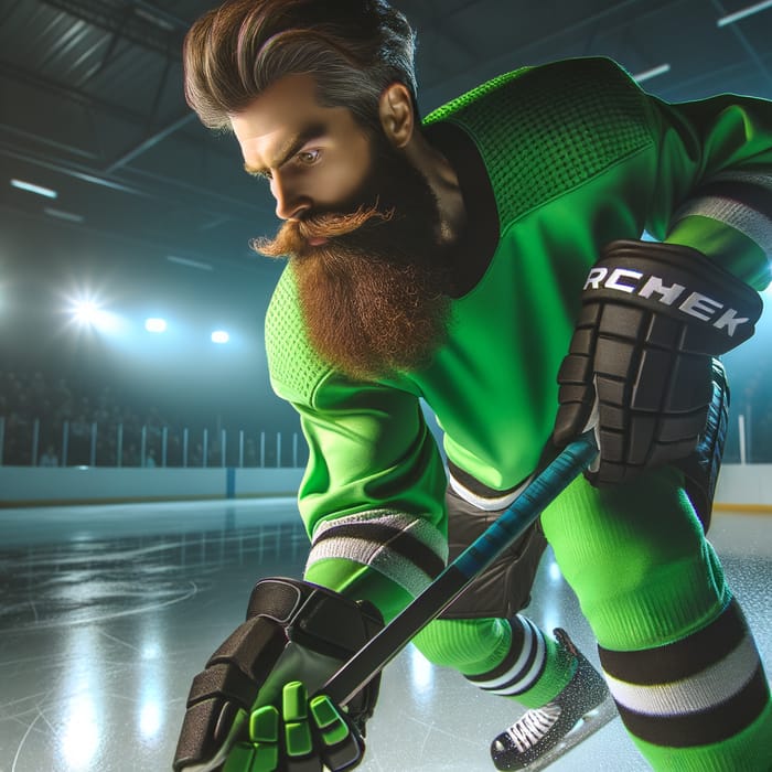 Bearded Ice Hockey Player in Neon Green Jersey