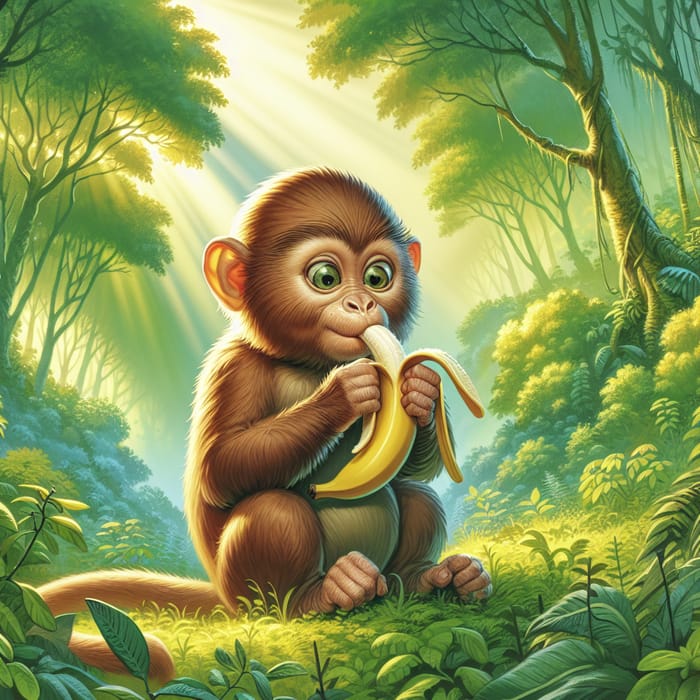 Monkey Eating Banana: Captivating Moment in the Forest