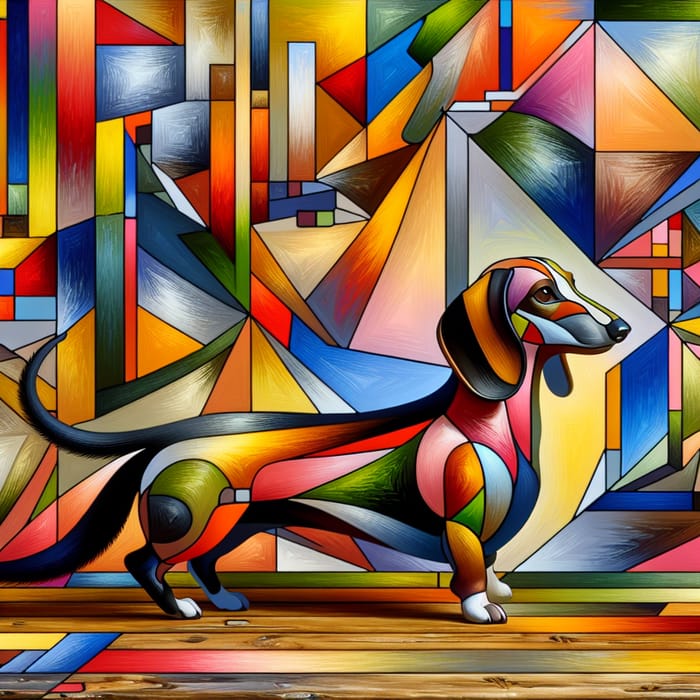 Abstract Dachshund Art with Geometric Shapes