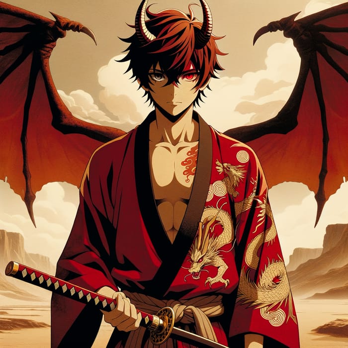 Desert Dragon Hashira | Brown Skin, Red Kimono, Golden Katana