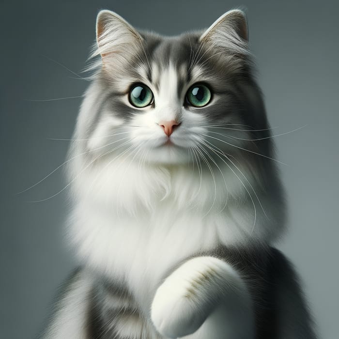 Beautiful White and Grey Domestic Cat with Stunning Eyes