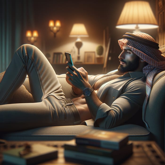 Lazy Guy Relaxing on Couch with Smartphone