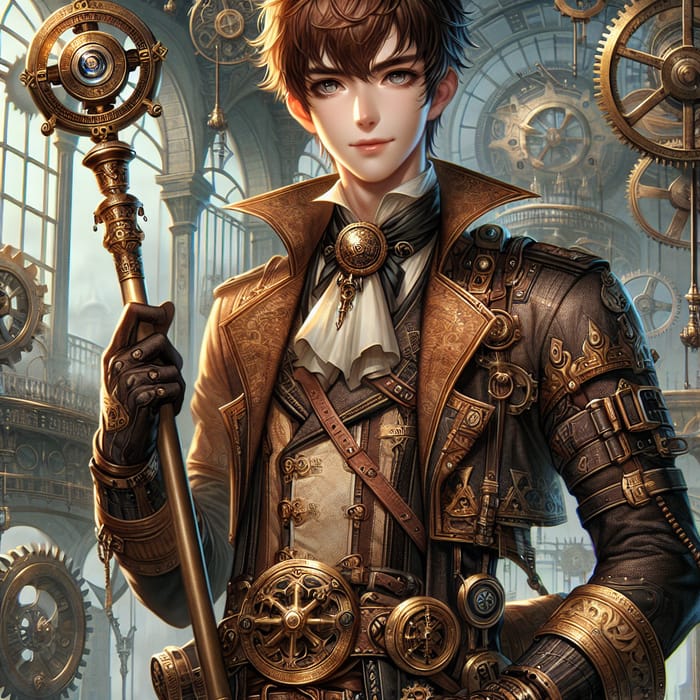 Steampunk Male Character in Intricate East Asian Attire