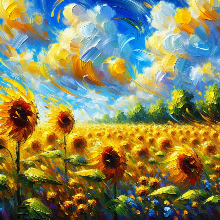 Golden Sunflowers in Impressionistic Style