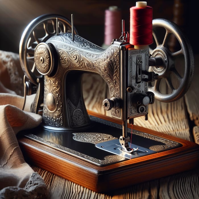Vintage Sewing Machine on Wooden Table