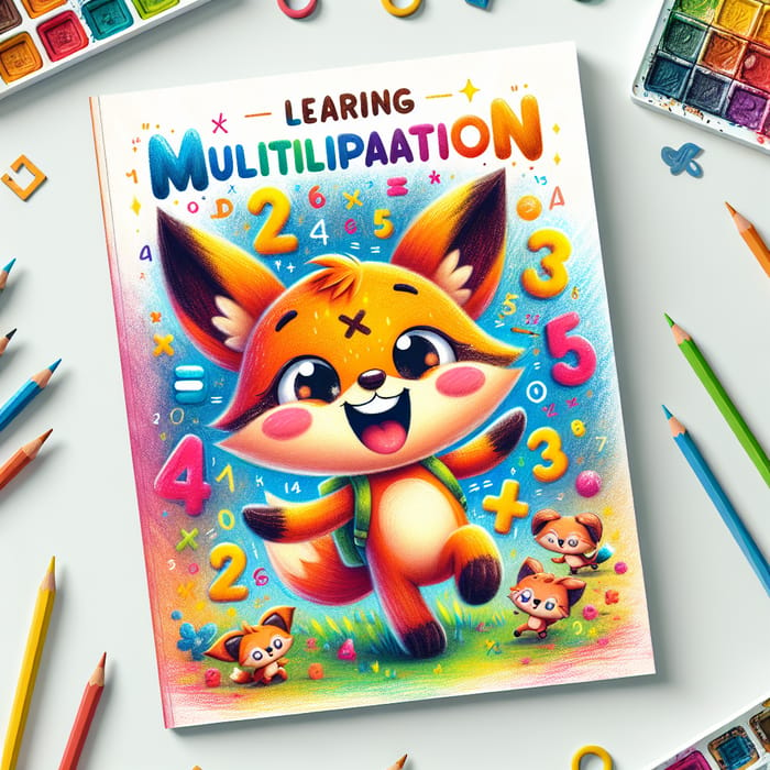 Vibrant Multiplication Booklet Cover with Cute Animal Mascot - Joyful Learning