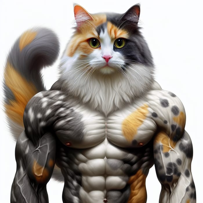 Muscular Humanoid Calico Cat Character Design