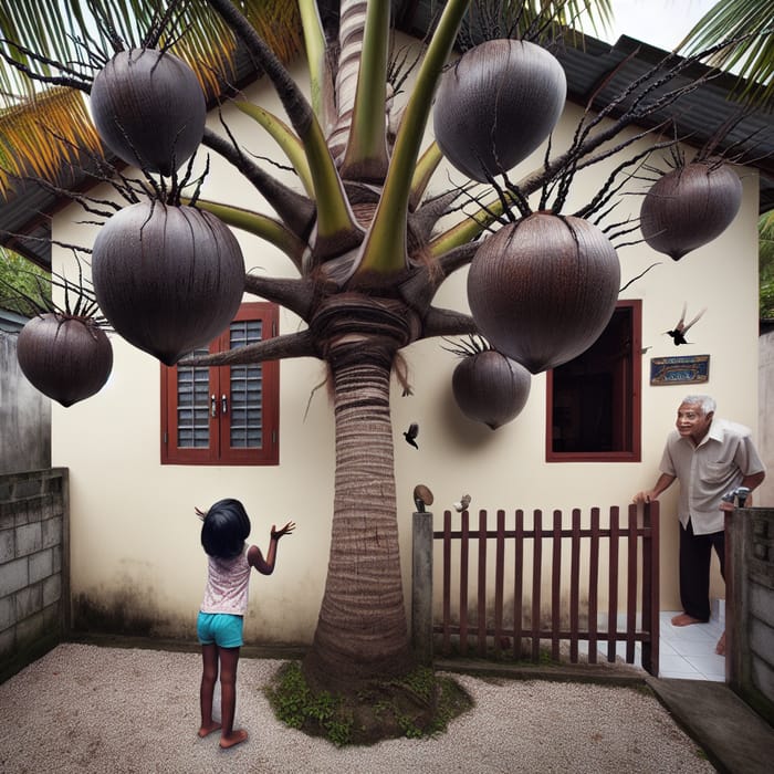 Charming Home with 7 Coconuts, Black Coconut, and Intriguing Visitors