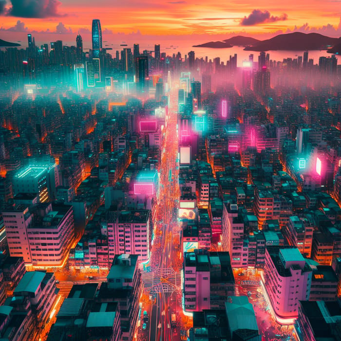 Neon Cityscape at Sunset | Vibrant Cyberpunk Metropolis