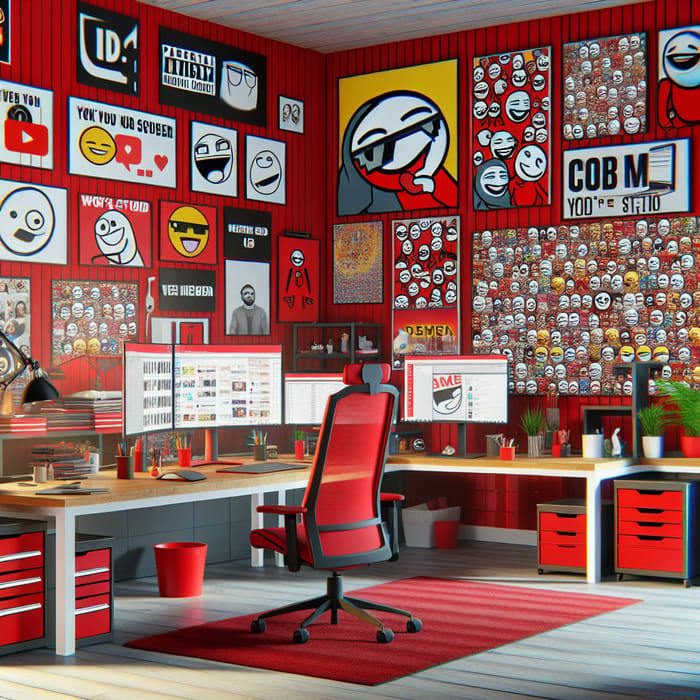 Vivid Meme-Themed Creator Studio with Red Color Palette