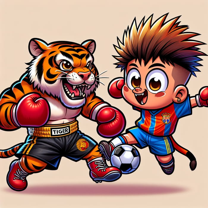 Fierce Tiger Boxer in a Match Against Bart Simpson in Barca Shirt