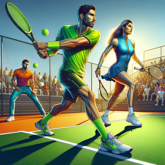 Exciting Tennis Game | Hispanic Male vs. Middle-Eastern Female