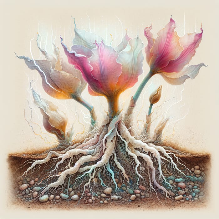 Glowing Tulip Roots Watercolor Painting