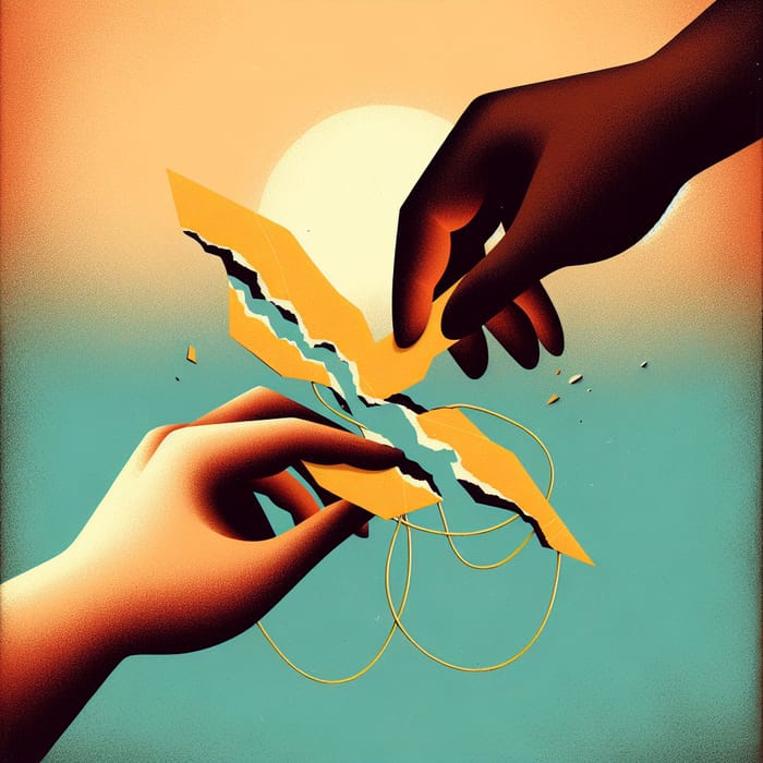 Rebuilding Trust: Abstract Illustration with Diverse Hands & Gold Thread