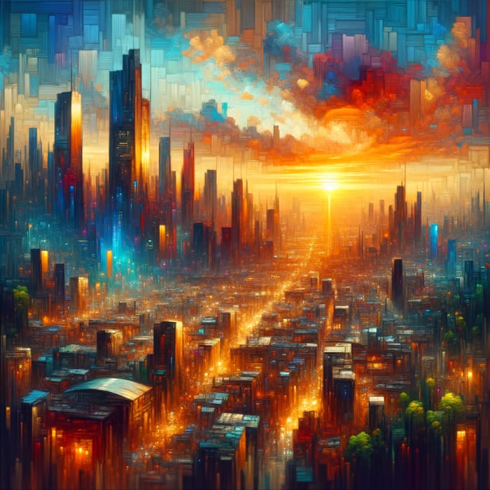 Futuristic Cityscape at Sunset: Vibrant Impressions of Cyberpunk Beauty