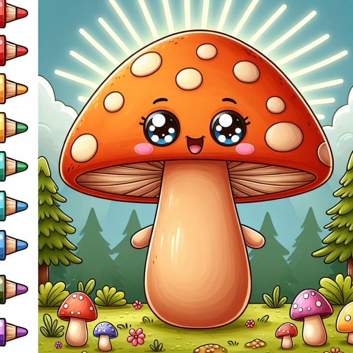 Adorable Mushroom with Big Eyes and Smiling Face in Enchanted Forest Scene