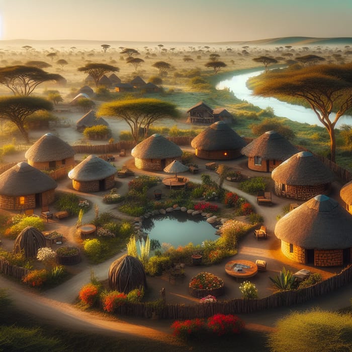 Serene African Village at Dawn | Beautiful Panorama