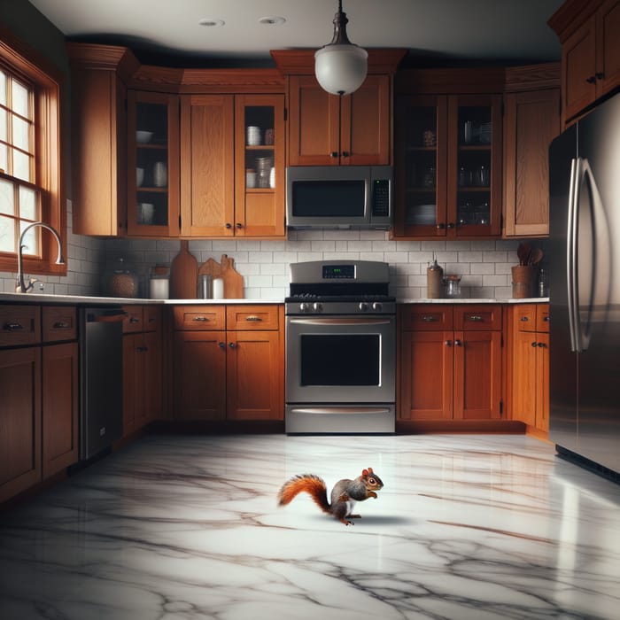 Lonely Red Squirrel in Empty Kitchen | Unique Scene