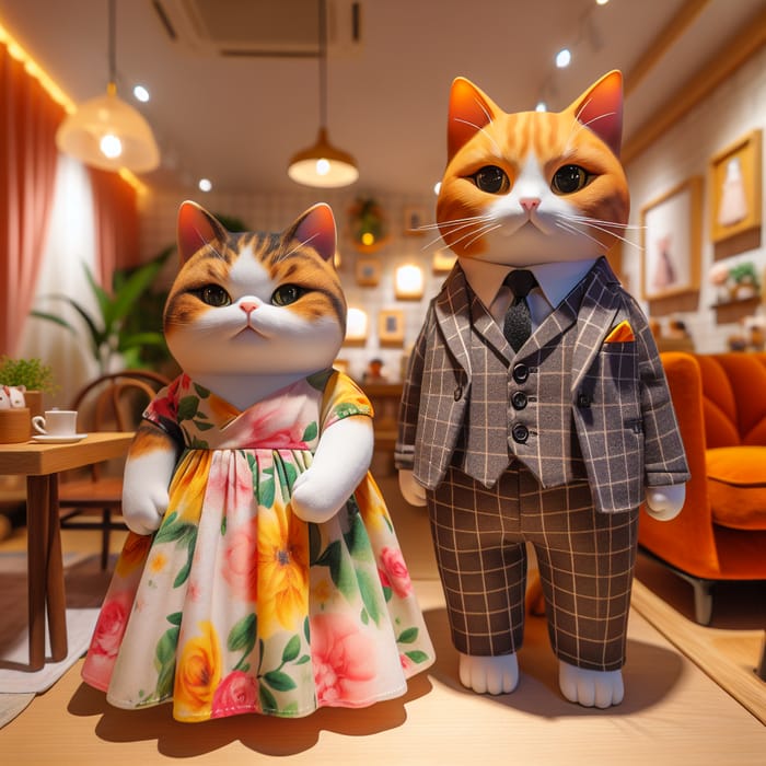 Cozy Harmony: Anthropomorphic Cat Pair in Elegant Domestic Scene