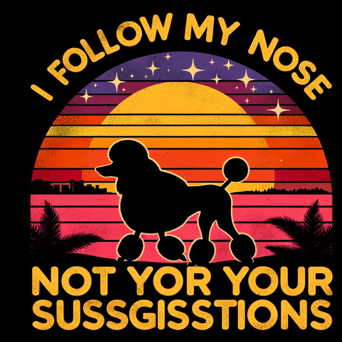 Vintage Sunset Poodle T-Shirt Design | I Follow My Nose | Digital Art