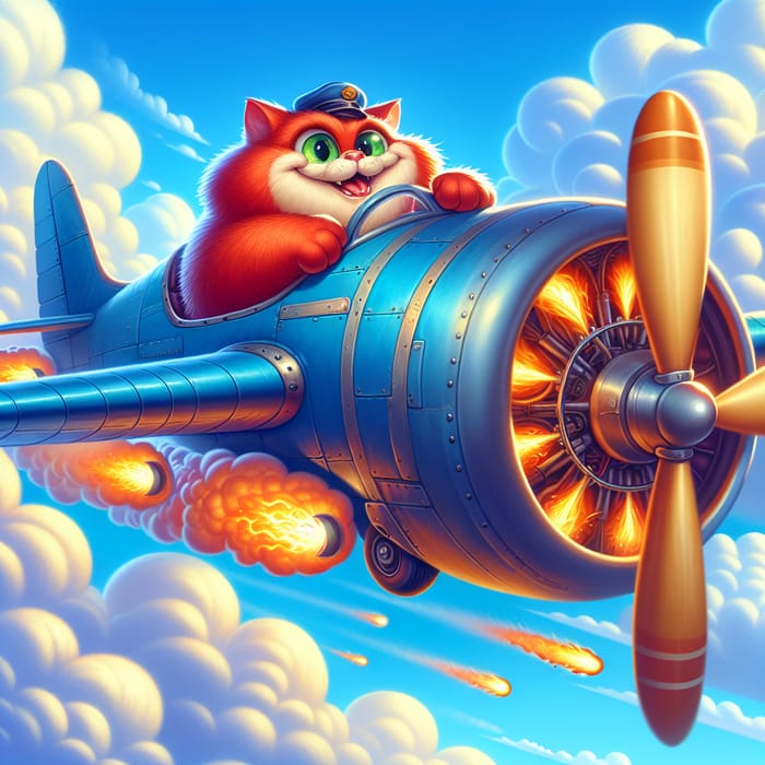 Majestic Red Cat Enjoying Adventure in Blue Airplane