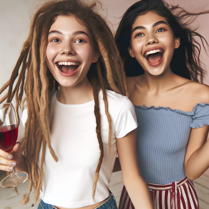 Carefree Moments: Girls Singing and Walking Happily | Wine