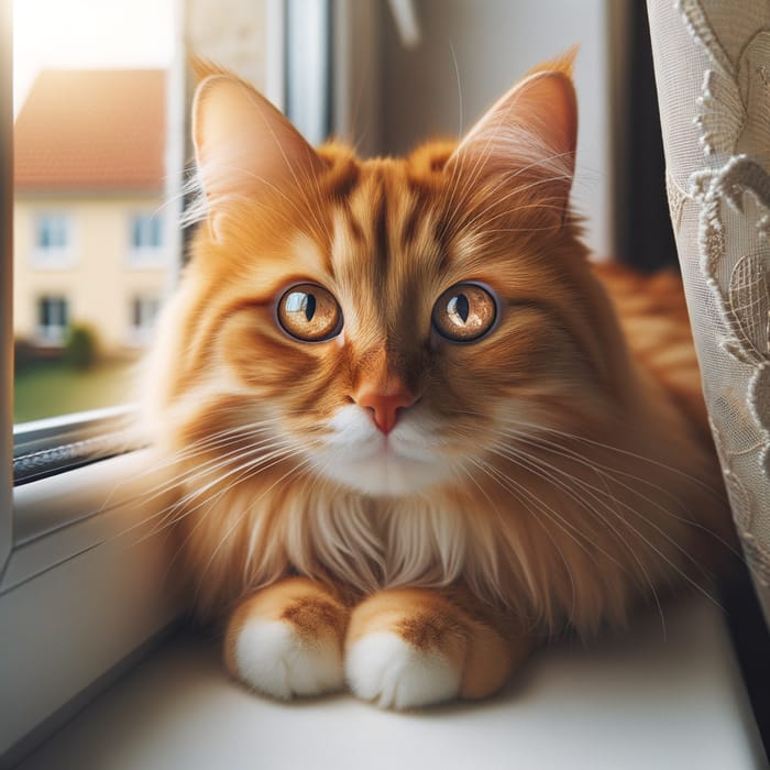 Ginger Cat Looking out Window