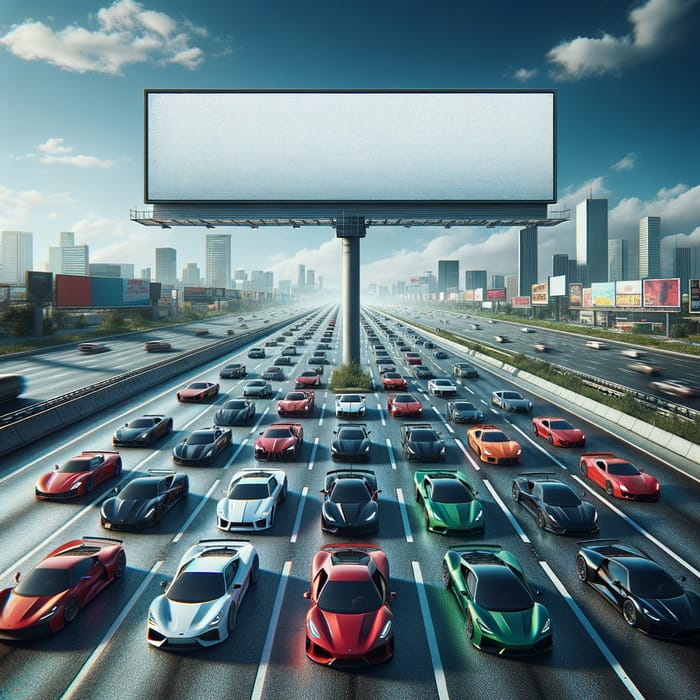 Vibrant Sports Car Racing on One-Way Highway | Billboard Scene
