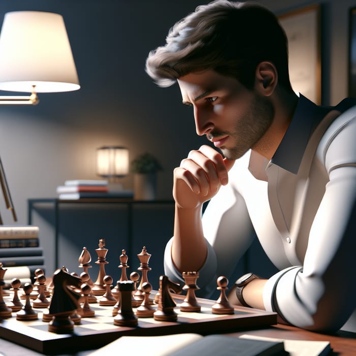 Strategic Chess Player: 3D Illustration of Entrepreneurial Chess Enthusiast
