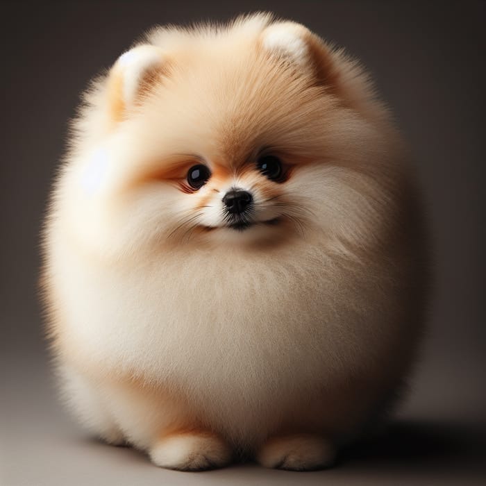 Fluffy Cream-Colored Pomeranian Dog Sitting Attentively