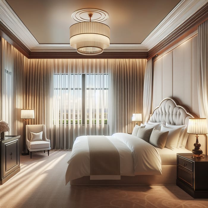 Tranquil Hotel Bedroom with King-Size Bed and Elegant Decor