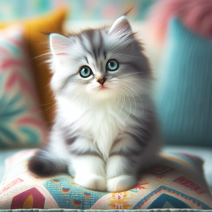 Playful Grey and White Kitten with Sparkling Green Eyes