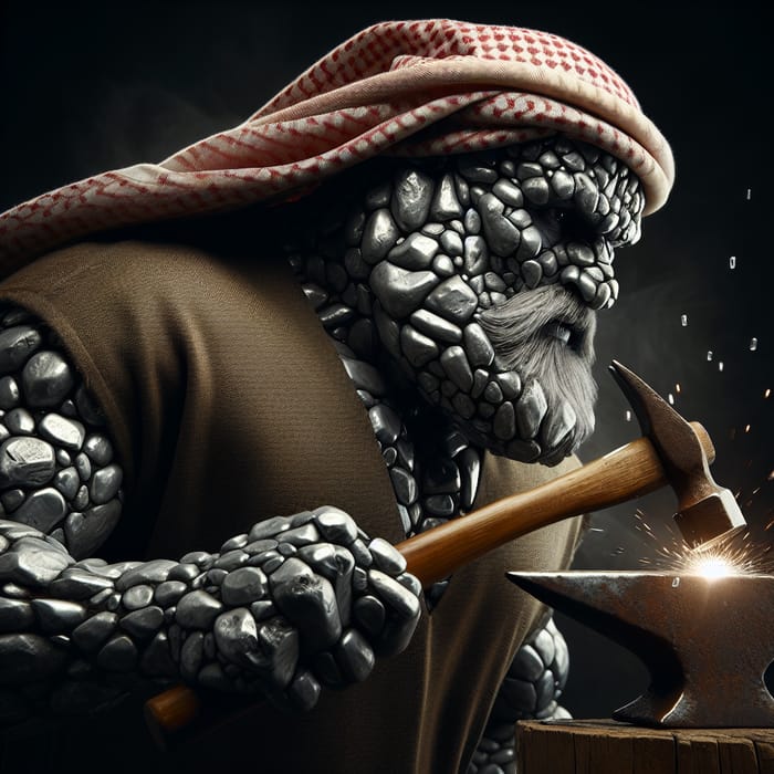 Arabic Dwarf Blacksmith with Diamond-Embedded Stone Texture Skin