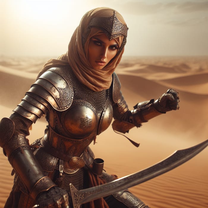 Ancient Arabian Female Warrior in Rustic Bronze Armor | Desert Battle