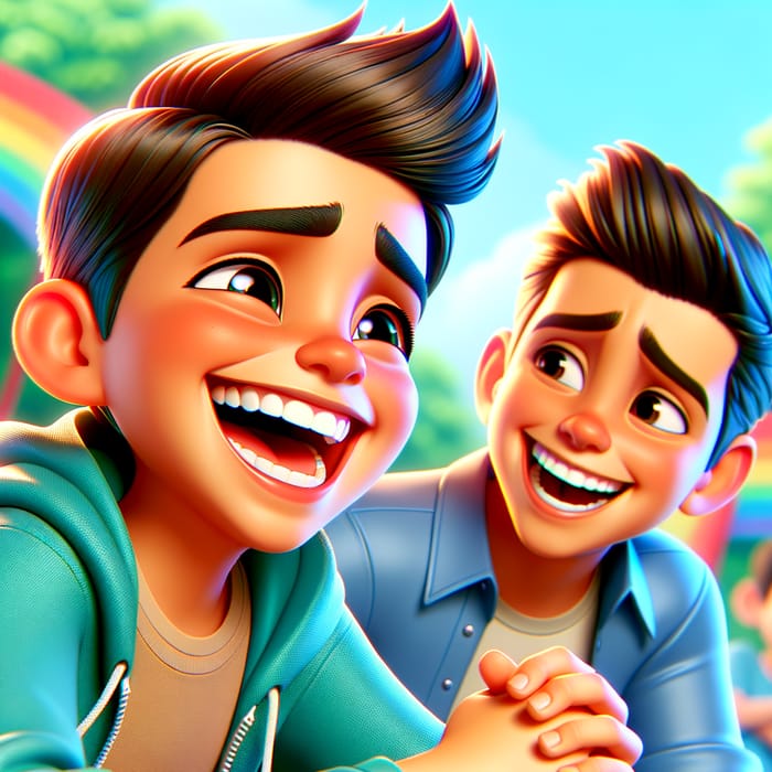 Hispanic Cartoon Boy Laughing with Brother | Dynamic Joy Scene
