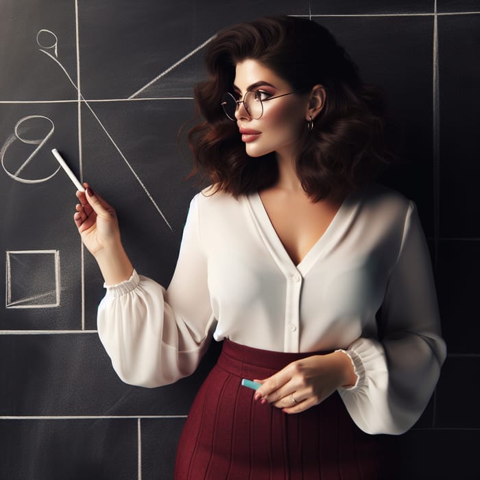 Curvy Female Teacher Illustrating Geometric Concept