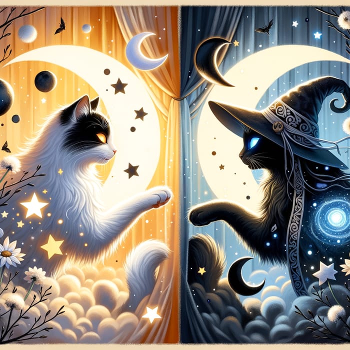 Yin Yang Harmony with Cat Witches: Light vs Dark Balance