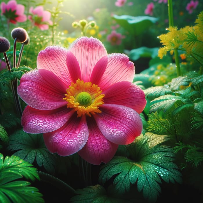 Beautiful Pink Flower in Green Garden