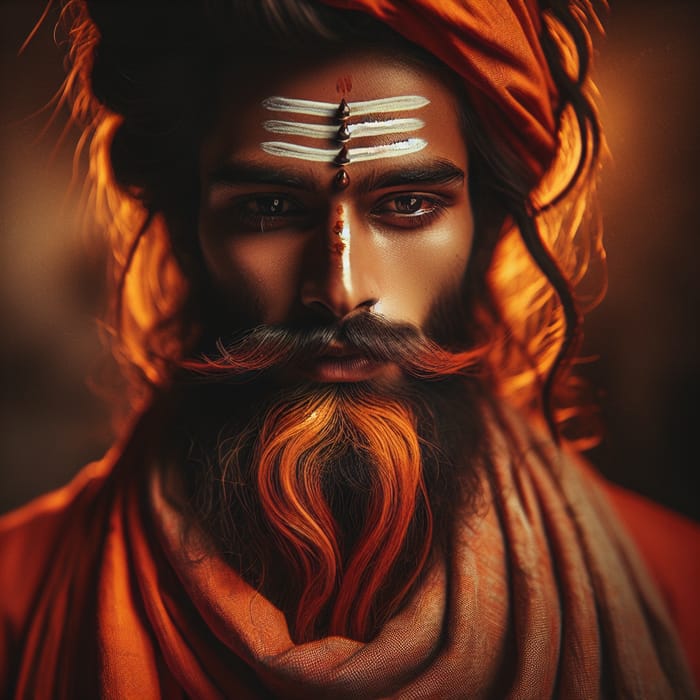 Devout Follower of Lord Shiva | A Mystical Portrait in Vibrant Orange Robes