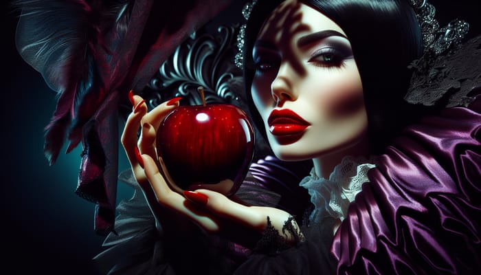 Enchanting Scene of Wicked Queen Offering Glossy Red Apple