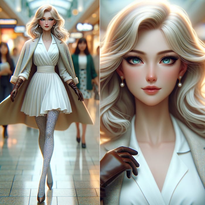 Elegant Caucasian Female Character with Flowing Blond Hair
