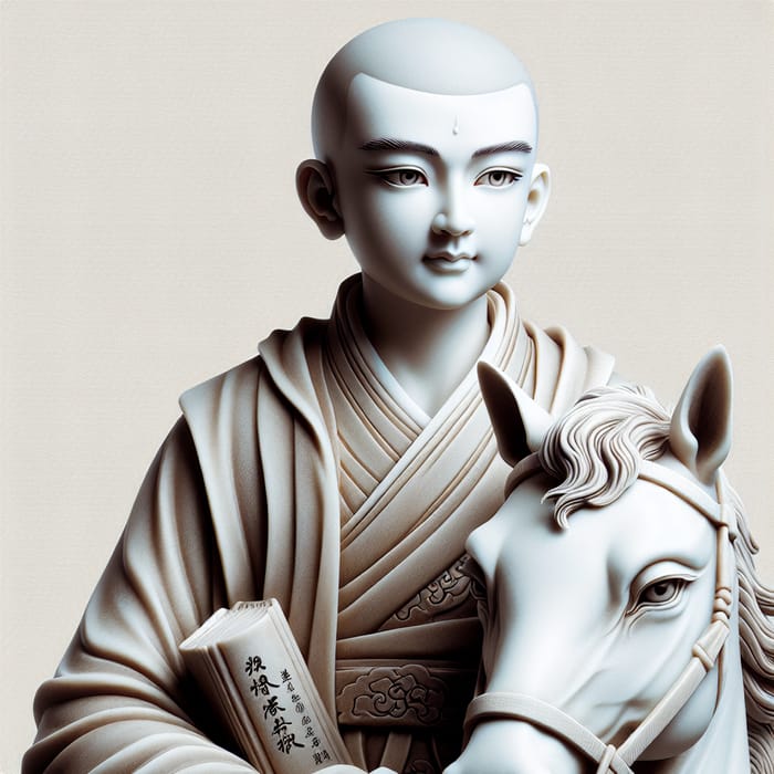 Tripitaka: Serene Monk Riding White Horse with Scriptures