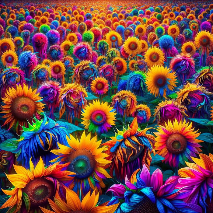 Colorful Sunflowers: An Abstract Nature Spectacle