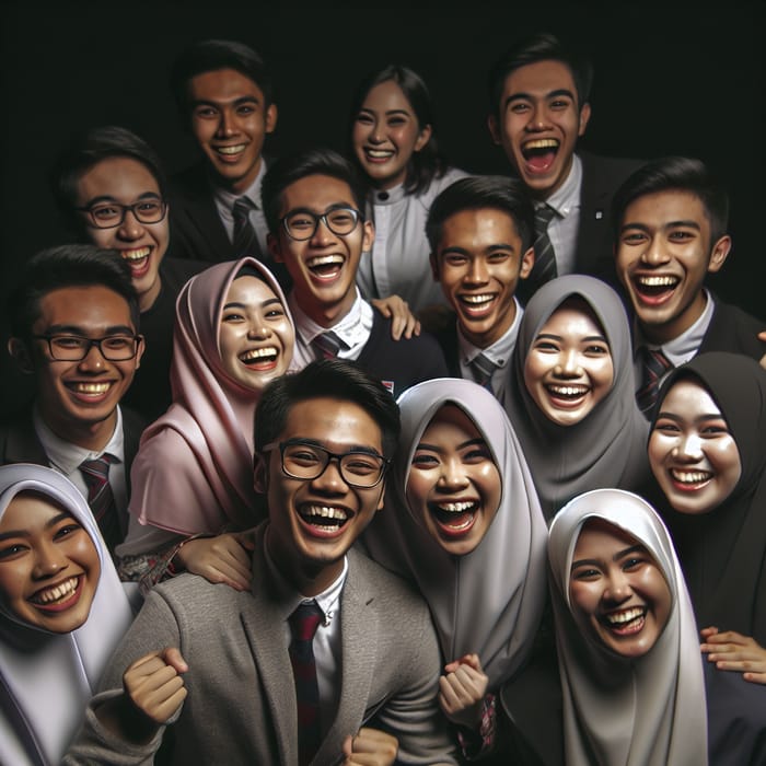 Happy Malaysian Students on a Dark Background