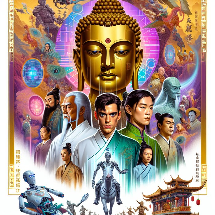 Journey to the West: Colorful Movie Poster with AI Motive