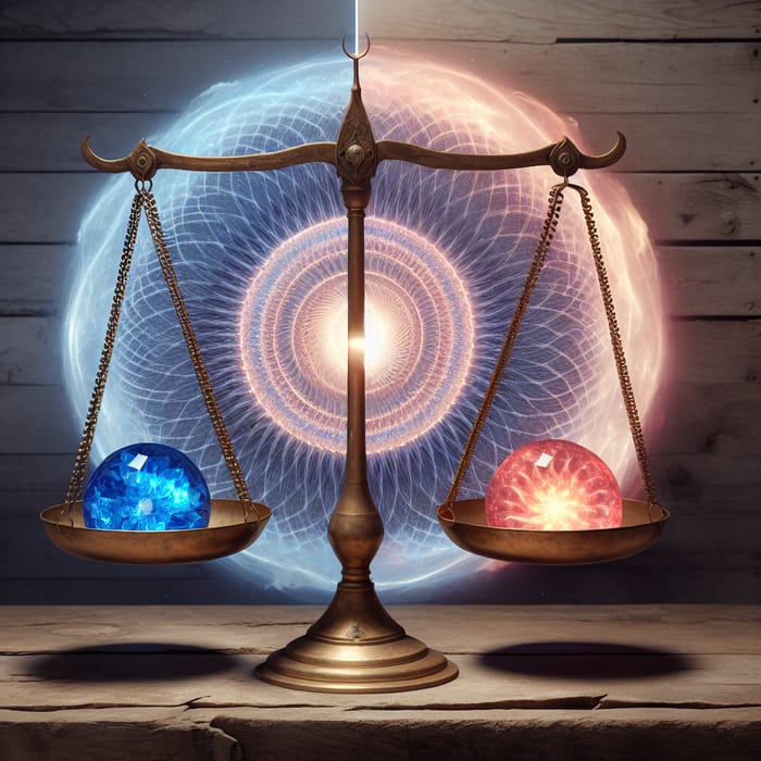 Balance vs. Harmony: Scales and Swirling Circle Visuals